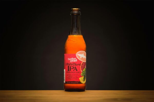 Product Photography Beer, Dogfish Head - Flesh & Blood IPA (Indian Pale Ale) by photographer Travis Chenoweth